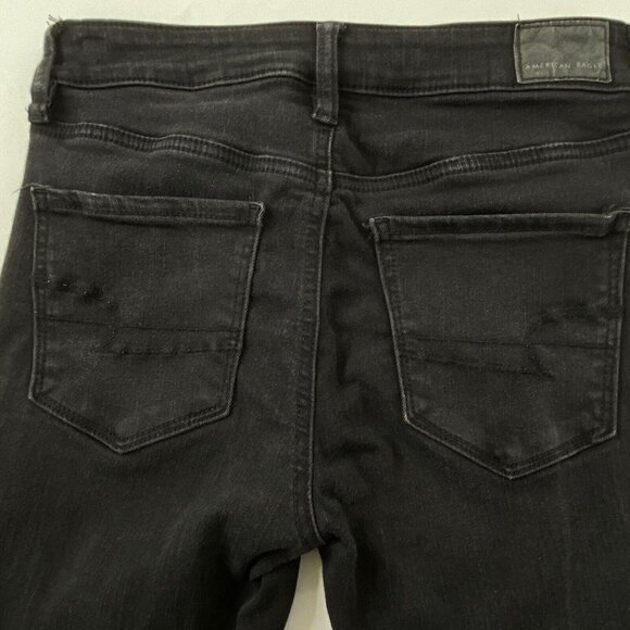 American Eagle size 4S High Rise Jegging Next Level Stretch Distress Jeans Black - Picture 8 of 12